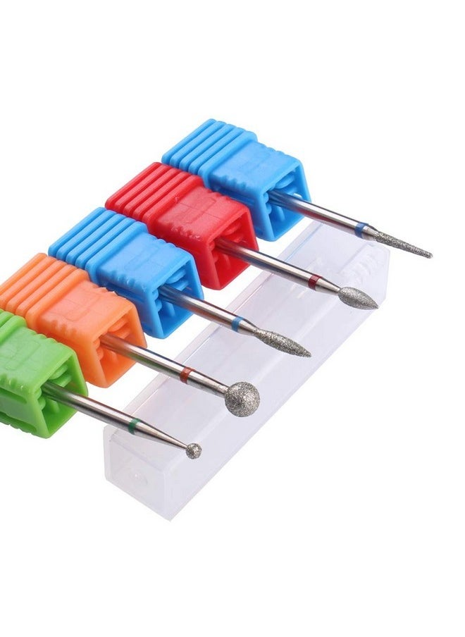 Diamond Cuticle Nail Drill Bits,5Pcs Russian Manicure Drill Bits(Ball/Flame/Needle),3/32 Shank Cuticle Remover Bit Kit