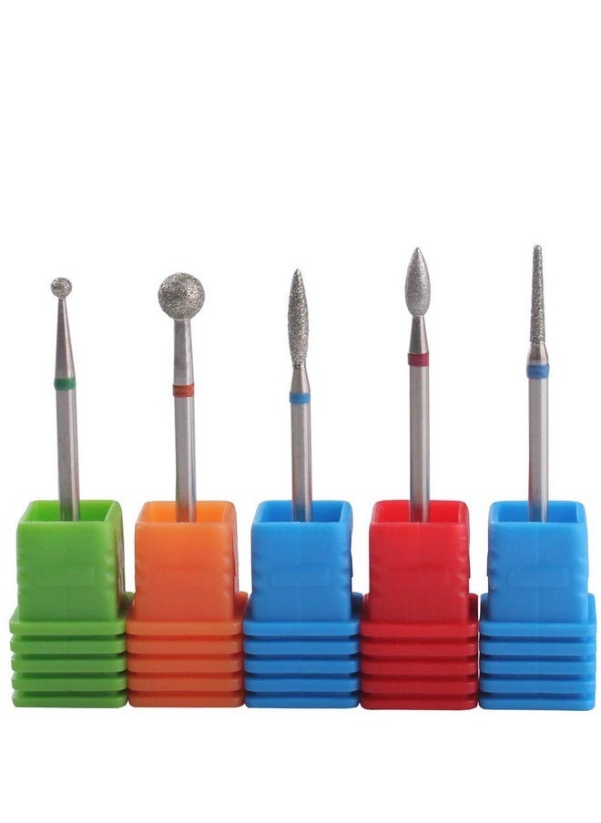 Diamond Cuticle Nail Drill Bits,5Pcs Russian Manicure Drill Bits(Ball/Flame/Needle),3/32 Shank Cuticle Remover Bit Kit