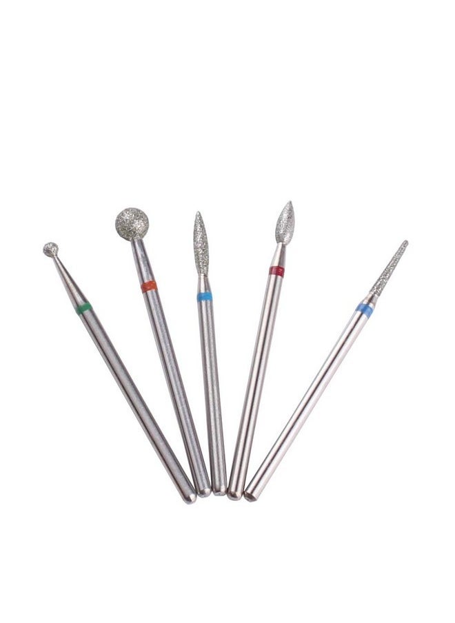 Diamond Cuticle Nail Drill Bits,5Pcs Russian Manicure Drill Bits(Ball/Flame/Needle),3/32 Shank Cuticle Remover Bit Kit