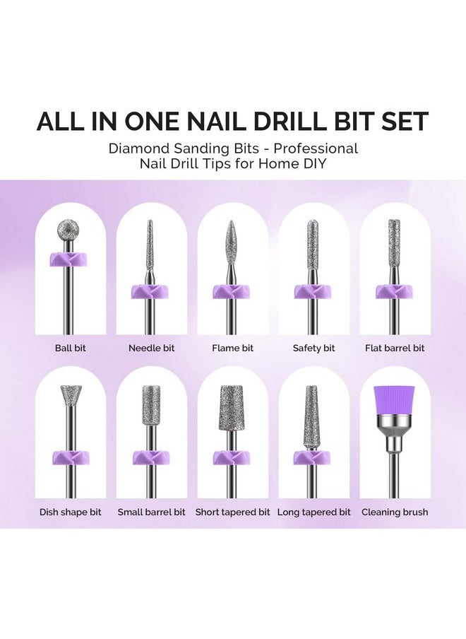 Nail Drill Bits, 10Pcs Diamond Sanding Bit Set With 40Pcs Small Sanding Bands (#120#180#240 Grits) With 3.1Mm Mandrel Bit, Nail Gel Polish Remover Tool For Acrylic Nails Manicure Nail Prep