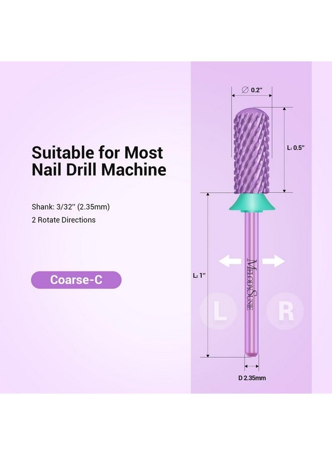 Safety Nail Drill Bits, 3/32'' Smooth Round Top Small Barrel Carbide Bits, Fast Remove Acrylic Or Hard Gel For Manicure Pedicure Salon Professional Or Beginner, Purple, Coarse
