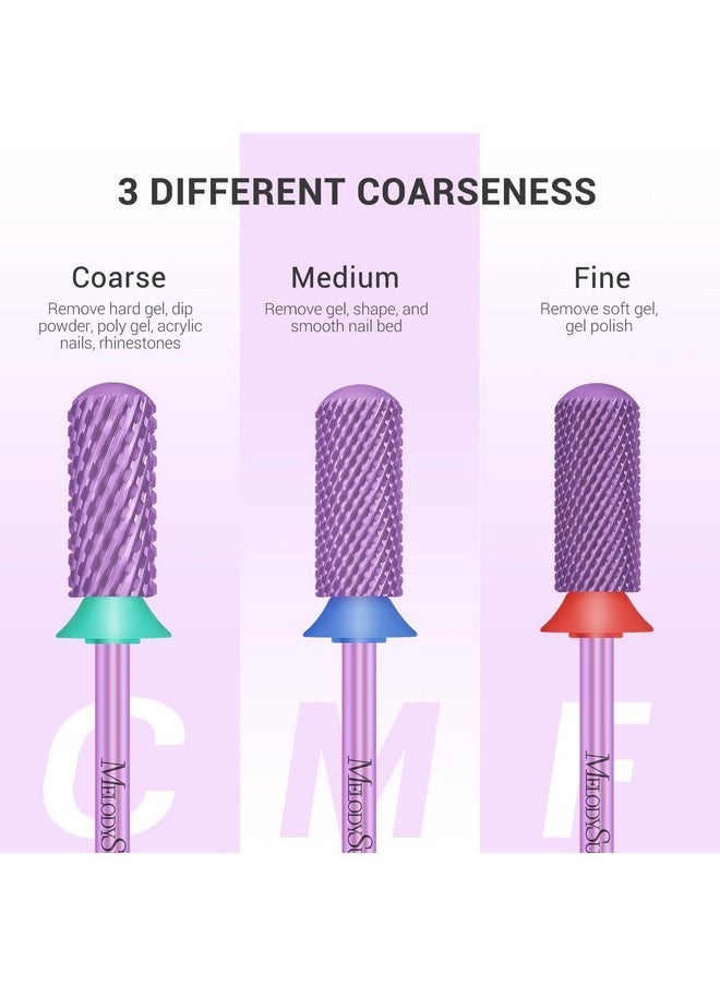 Safety Nail Drill Bits, 3/32'' Smooth Round Top Small Barrel Carbide Bits, Fast Remove Acrylic Or Hard Gel For Manicure Pedicure Salon Professional Or Beginner, Purple, Coarse