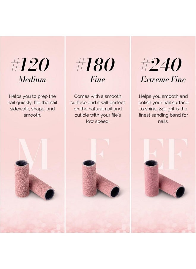50 Pcs Nail Drill Bits Super Long Sanding Bands With 6.65Mm Crystal Mandrel Bit, 180 Fine Grit Nail File For Acrylic Nails Gel Manicures And Pedicure, Pink
