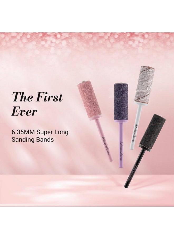 50 Pcs Nail Drill Bits Super Long Sanding Bands With 6.65Mm Crystal Mandrel Bit, 180 Fine Grit Nail File For Acrylic Nails Gel Manicures And Pedicure, Pink