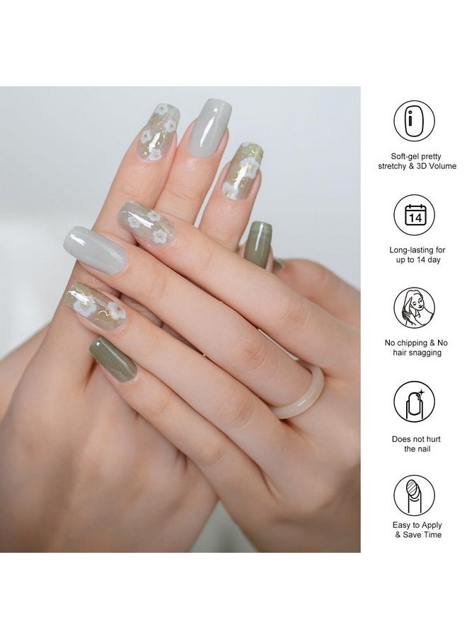 Semi Cured Gel Nail Stickers Salon-Quality Semicured Gel Nail Wraps Long Lasting Semi-Cured Gel Nail Strips For Women Manicure (Fragrant Gardenia Flower M096)