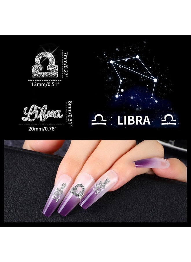 20Pcs Silver Alloy Libra Zodiac Nail Charms 10Pcs Libra Sign Symbols Nail Charms 10Pcs Libra Constellation Words Nail Charms For Nails（Libra Dates: September 23 To October 23）