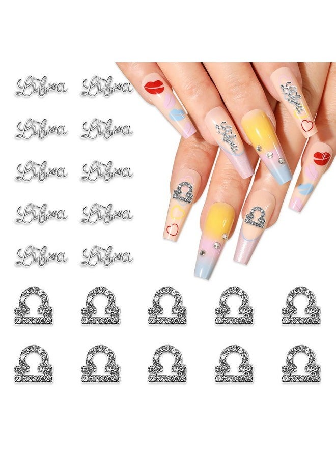 20Pcs Silver Alloy Libra Zodiac Nail Charms 10Pcs Libra Sign Symbols Nail Charms 10Pcs Libra Constellation Words Nail Charms For Nails（Libra Dates: September 23 To October 23）