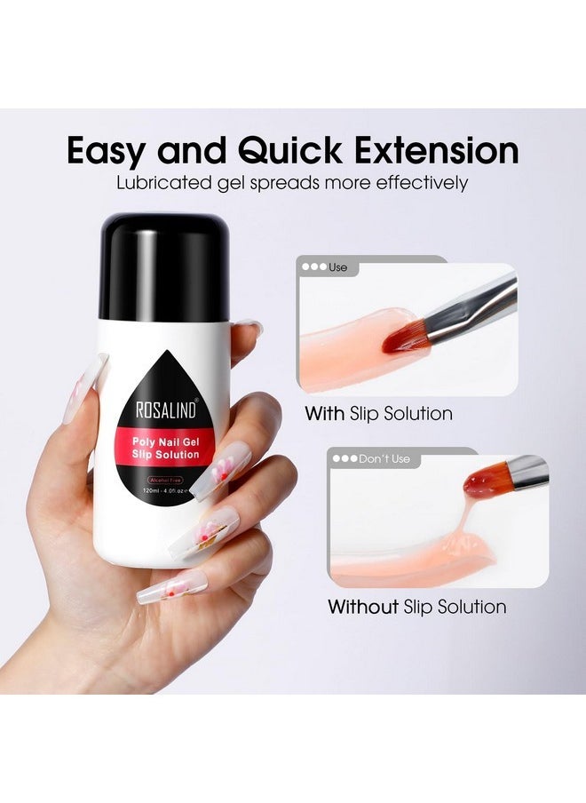 4Oz Slip Solution For Poly Nail Gel Extension Liquid Solution For Poly Nail Gel Anti-Stick Slip Solution, Poly Extension Gel Slip Liquid Solution With Nail Brush Nail Clips Cup For Home Salon