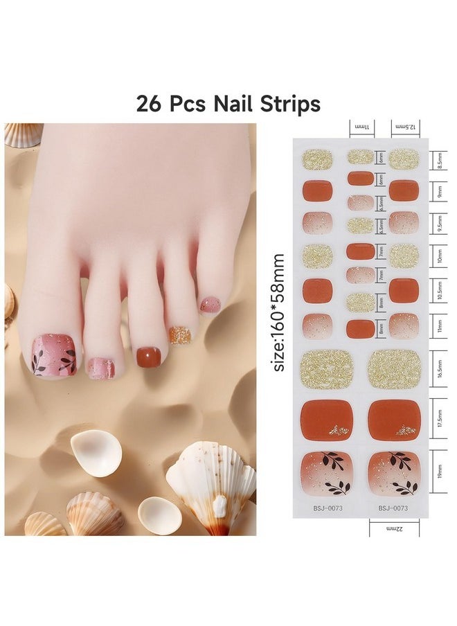 Semi Cured Gel Pedicure Strips, (Romantic Autumn) 26 Pcs Gel Nail Strips Works With Any Uv Light, Salon Quality Gel Nail Stickers，Easy To Apply & Remove