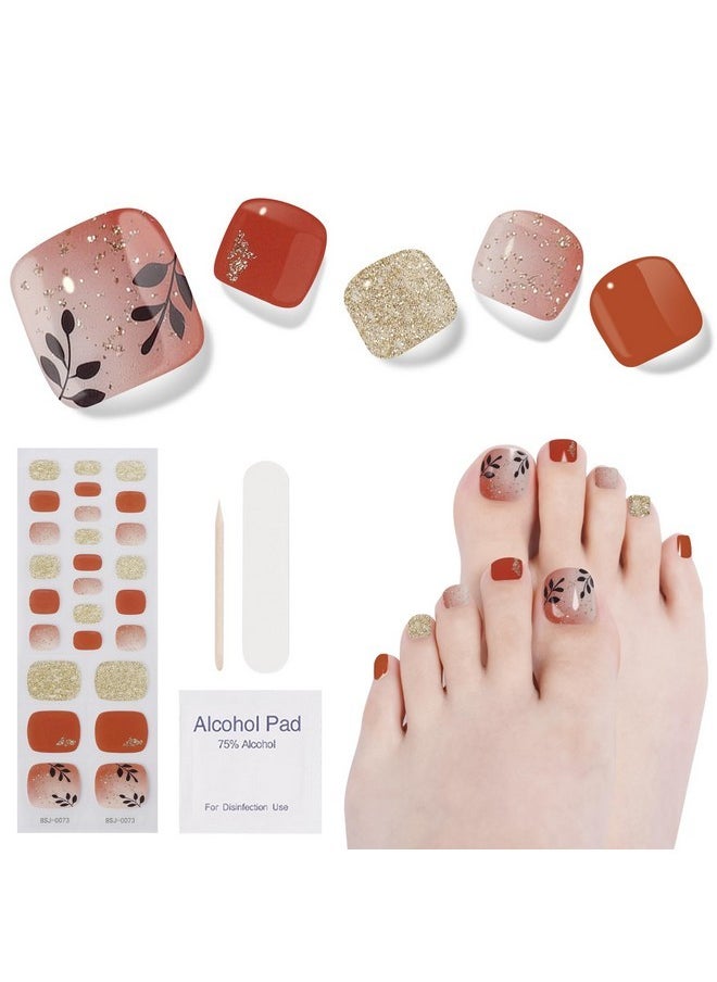 Semi Cured Gel Pedicure Strips, (Romantic Autumn) 26 Pcs Gel Nail Strips Works With Any Uv Light, Salon Quality Gel Nail Stickers，Easy To Apply & Remove