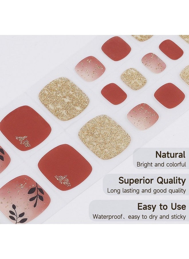 Semi Cured Gel Pedicure Strips, (Romantic Autumn) 26 Pcs Gel Nail Strips Works With Any Uv Light, Salon Quality Gel Nail Stickers，Easy To Apply & Remove