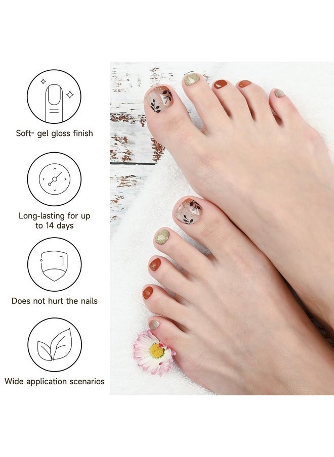 Semi Cured Gel Pedicure Strips, (Romantic Autumn) 26 Pcs Gel Nail Strips Works With Any Uv Light, Salon Quality Gel Nail Stickers，Easy To Apply & Remove