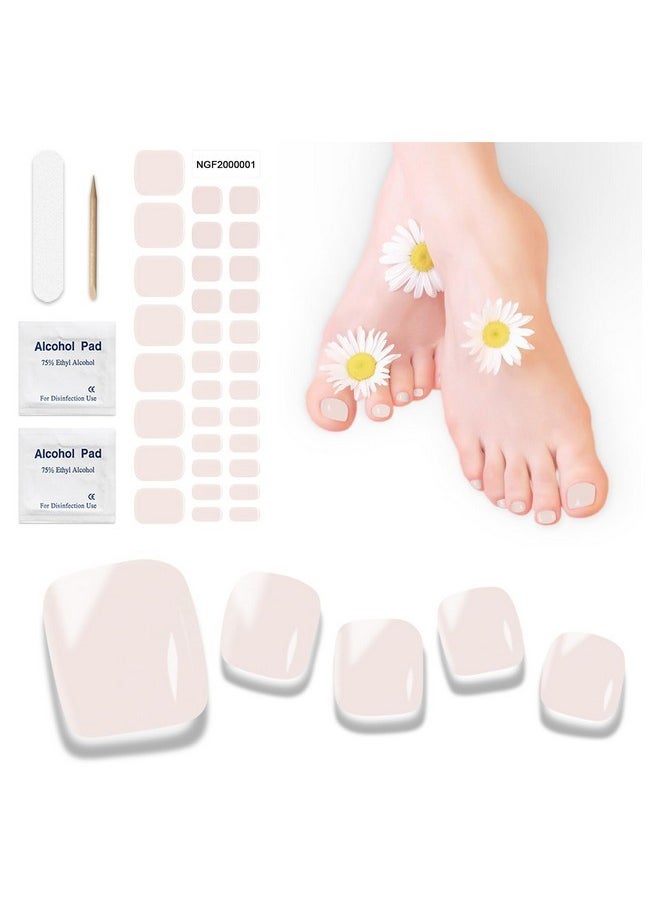 Semi-Cured Gel Pedicure Strips 32Pcs Pure Color Series(K Pink) - Full Nail Wraps For Women Girls Gel Toenail Stickers Works With Any Nail Lamps Includes Nail Pads Nail File & Wood Stick