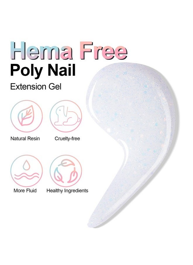 Poly Nail Gel Builder Gel For Nails, 50Ml Milky White Poly Nail Gel Colors, Hema-Free Glitter Poly Nail Gel, Nail Extension Gel Professional Salon Uv/Led Nail Lamp Required
