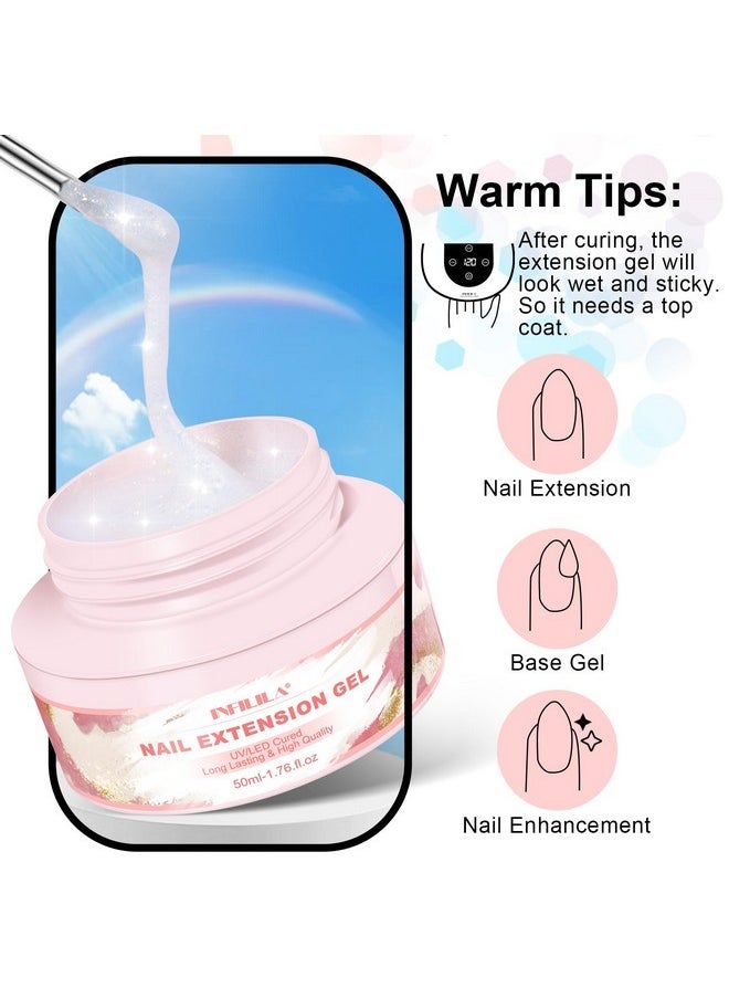 Poly Nail Gel Builder Gel For Nails, 50Ml Milky White Poly Nail Gel Colors, Hema-Free Glitter Poly Nail Gel, Nail Extension Gel Professional Salon Uv/Led Nail Lamp Required