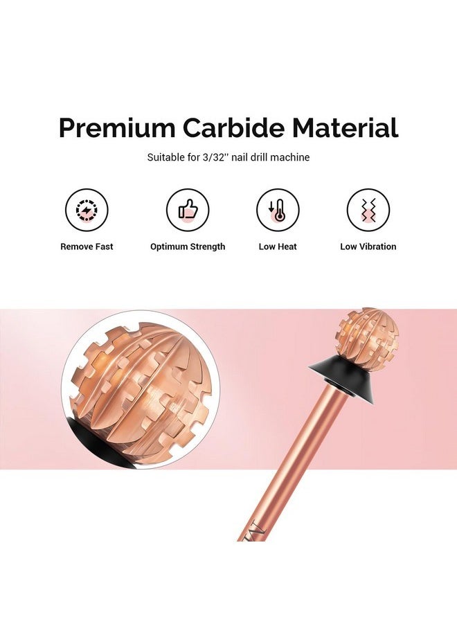 5.0Mm Ball Shape Pedicure Bit, 3/32'' Carbide Tungsten Bits, Suitable For Remove Forefoot Calluses Cuticle Dead Skin Nail Prepare, Beginners Bits, Rose Gold, Series Bit-S, Extra Coarse