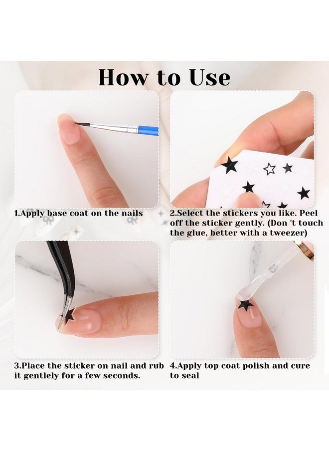 6 Sheets Star Nail Stickers Black Nail Stickers For Nail Art Star Heart Bows Nail Decals Self Adhesive Diy Nail Charms Stickers For Women Girls Manicure Decoration