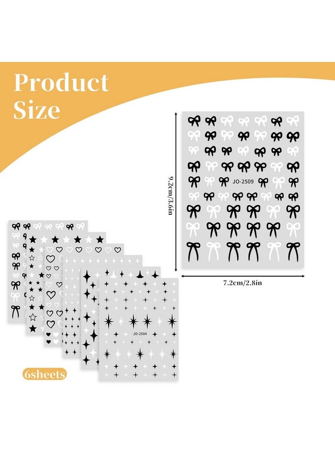 6 Sheets Star Nail Stickers Black Nail Stickers For Nail Art Star Heart Bows Nail Decals Self Adhesive Diy Nail Charms Stickers For Women Girls Manicure Decoration