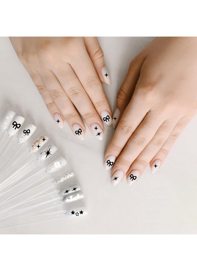 6 Sheets Star Nail Stickers Black Nail Stickers For Nail Art Star Heart Bows Nail Decals Self Adhesive Diy Nail Charms Stickers For Women Girls Manicure Decoration