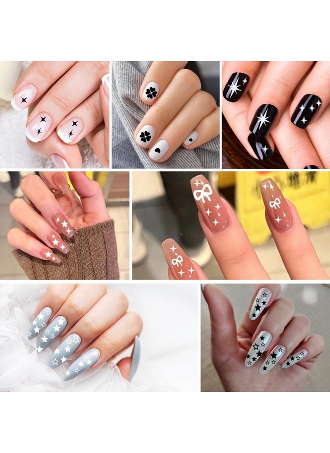 6 Sheets Star Nail Stickers Black Nail Stickers For Nail Art Star Heart Bows Nail Decals Self Adhesive Diy Nail Charms Stickers For Women Girls Manicure Decoration