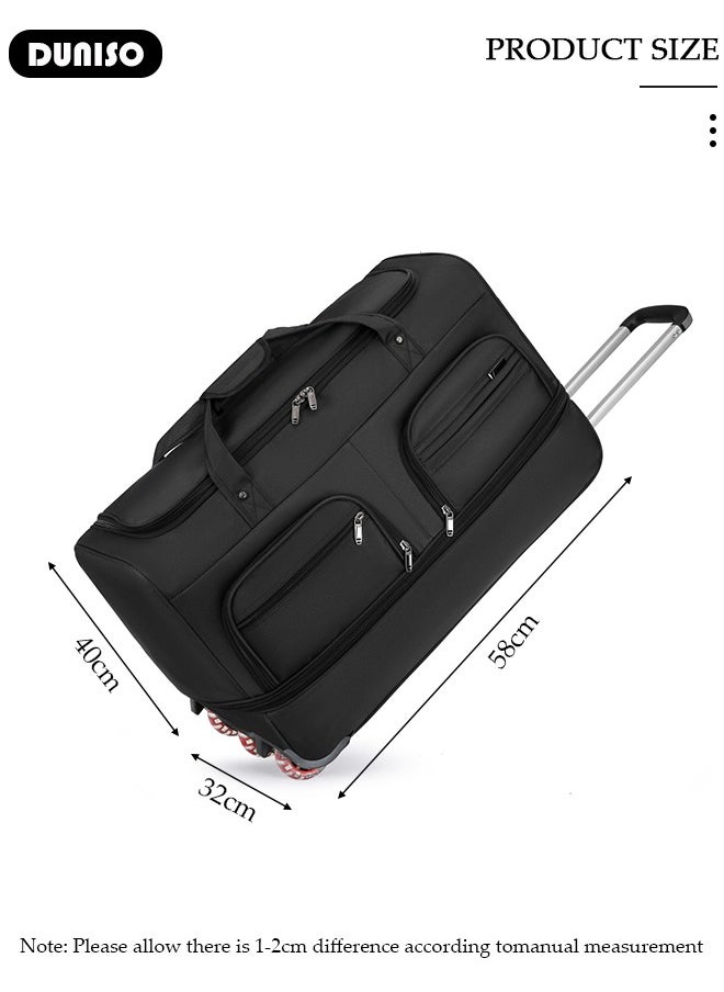 Rolling Duffle Bag, Rolling Garment Bags for Travel,Carry-On Bag Large Capacity Travel Handbag with Adjustable Pull Rod,Expandable Waterproof Weekend Luggage Bag for Unisex,Suits for School, Work, Business Trips