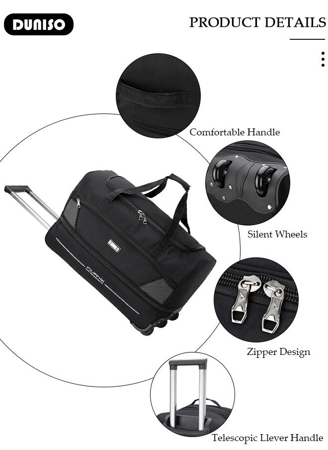 Rolling Duffle Bag, Rolling Garment Bags for Travel,Carry-On Bag Large Capacity Travel Handbag with Adjustable Pull Rod,Expandable Waterproof Weekend Luggage Bag for Unisex,Suits for School, Work, Business Trips