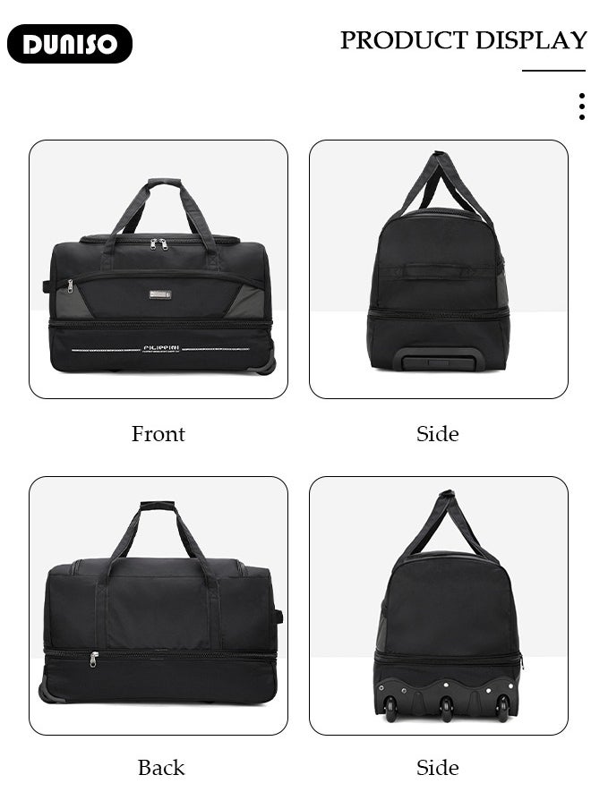 Rolling Duffle Bag, Rolling Garment Bags for Travel,Carry-On Bag Large Capacity Travel Handbag with Adjustable Pull Rod,Expandable Waterproof Weekend Luggage Bag for Unisex,Suits for School, Work, Business Trips