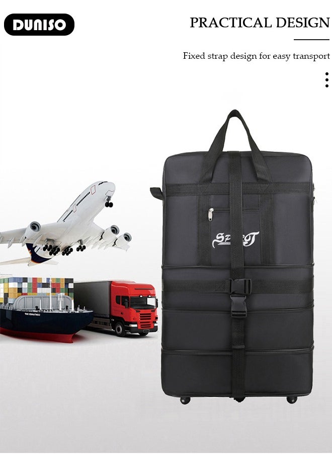 Expandable Foldable Luggage Bag, Collapsible Suitcase with Combination Lock, Rolling Duffel Bag with 2 Straps, Carry On Luggage Bag with Spinner Wheels, Waterproof Oxford Multifunction Travel Bag with Shoulder Straps for Men Women