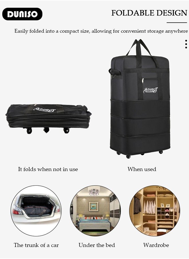 Expandable Foldable Luggage Bag, Collapsible Suitcase with Combination Lock, Rolling Duffel Bag with 2 Straps, Carry On Luggage Bag with Spinner Wheels, Waterproof Oxford Multifunction Travel Bag with Shoulder Straps for Men Women