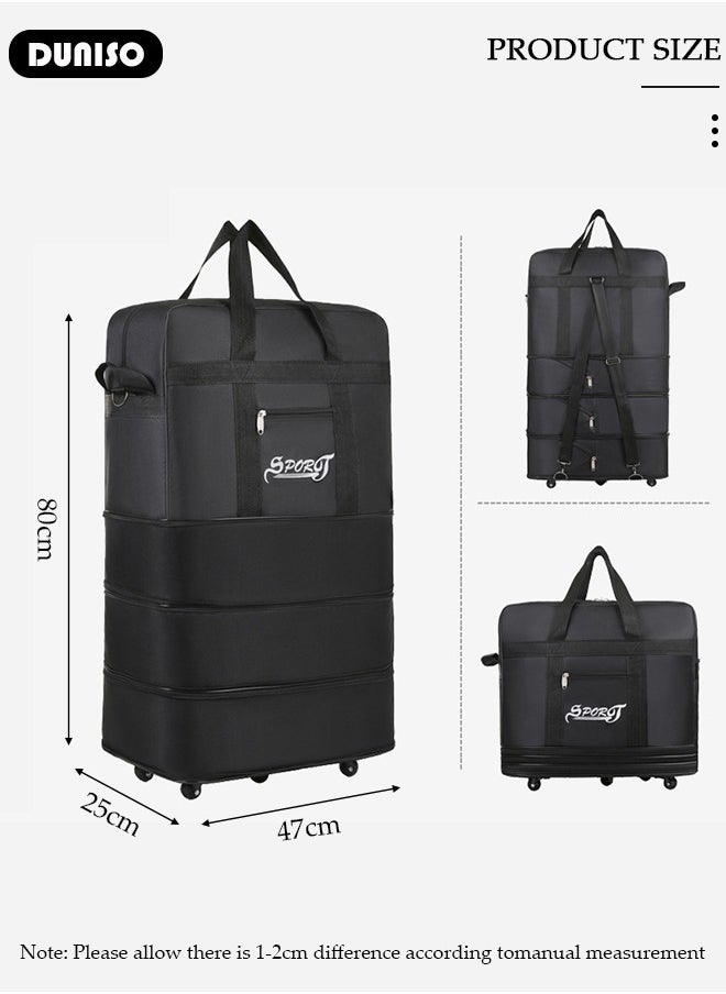 Expandable Foldable Luggage Bag, Collapsible Suitcase with Combination Lock, Rolling Duffel Bag with 2 Straps, Carry On Luggage Bag with Spinner Wheels, Waterproof Oxford Multifunction Travel Bag with Shoulder Straps for Men Women