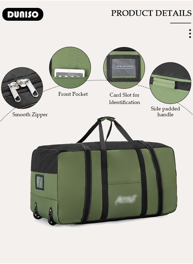 Rolling Duffel Bag with Wheels, Collapsible Rolling Duffel Bag with Telescoping Handle, Large Capacity Waterproof Carry On Bag,Multiple Compartments Duffle Bag Trolley with Lacing for Moving, Camping, Travel, Hiking, School