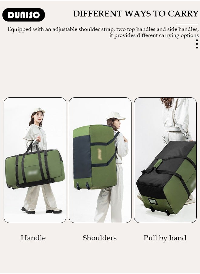Rolling Duffel Bag with Wheels, Collapsible Rolling Duffel Bag with Telescoping Handle, Large Capacity Waterproof Carry On Bag,Multiple Compartments Duffle Bag Trolley with Lacing for Moving, Camping, Travel, Hiking, School