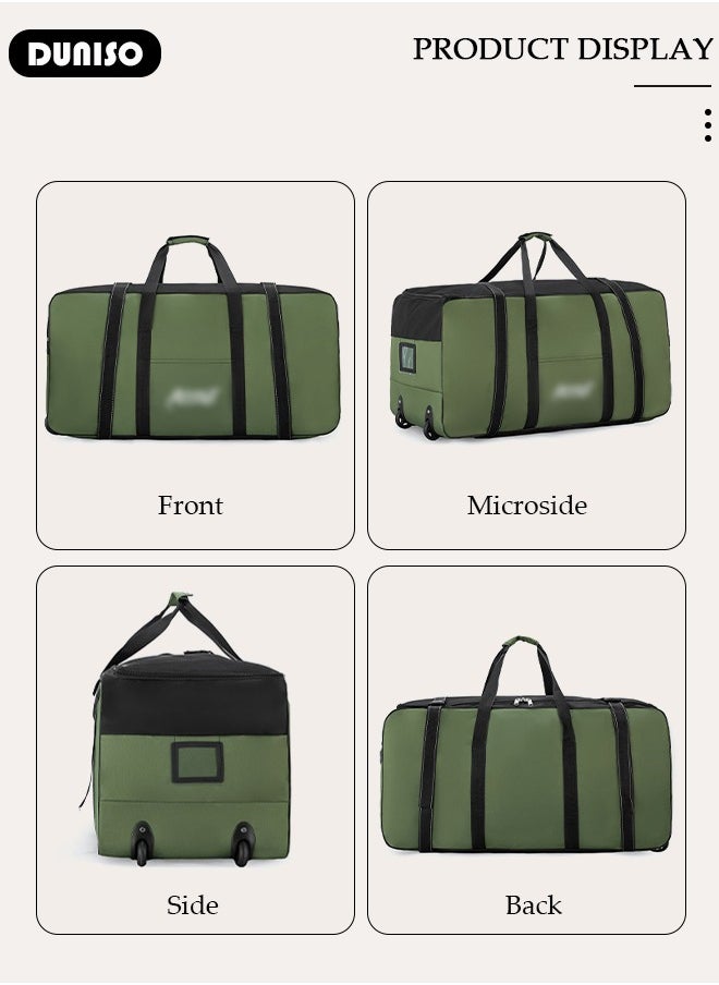 Rolling Duffel Bag with Wheels, Collapsible Rolling Duffel Bag with Telescoping Handle, Large Capacity Waterproof Carry On Bag,Multiple Compartments Duffle Bag Trolley with Lacing for Moving, Camping, Travel, Hiking, School