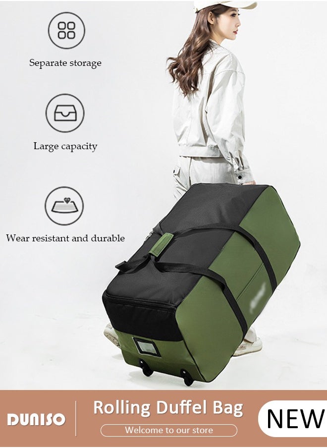 Rolling Duffel Bag with Wheels, Collapsible Rolling Duffel Bag with Telescoping Handle, Large Capacity Waterproof Carry On Bag,Multiple Compartments Duffle Bag Trolley with Lacing for Moving, Camping, Travel, Hiking, School