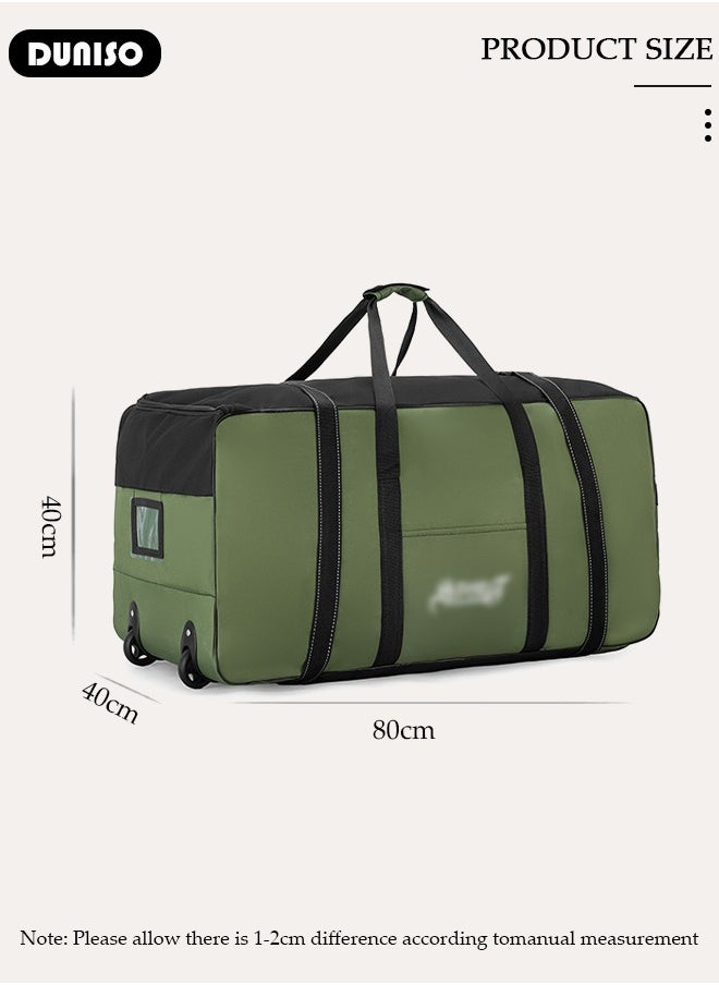 Rolling Duffel Bag with Wheels, Collapsible Rolling Duffel Bag with Telescoping Handle, Large Capacity Waterproof Carry On Bag,Multiple Compartments Duffle Bag Trolley with Lacing for Moving, Camping, Travel, Hiking, School
