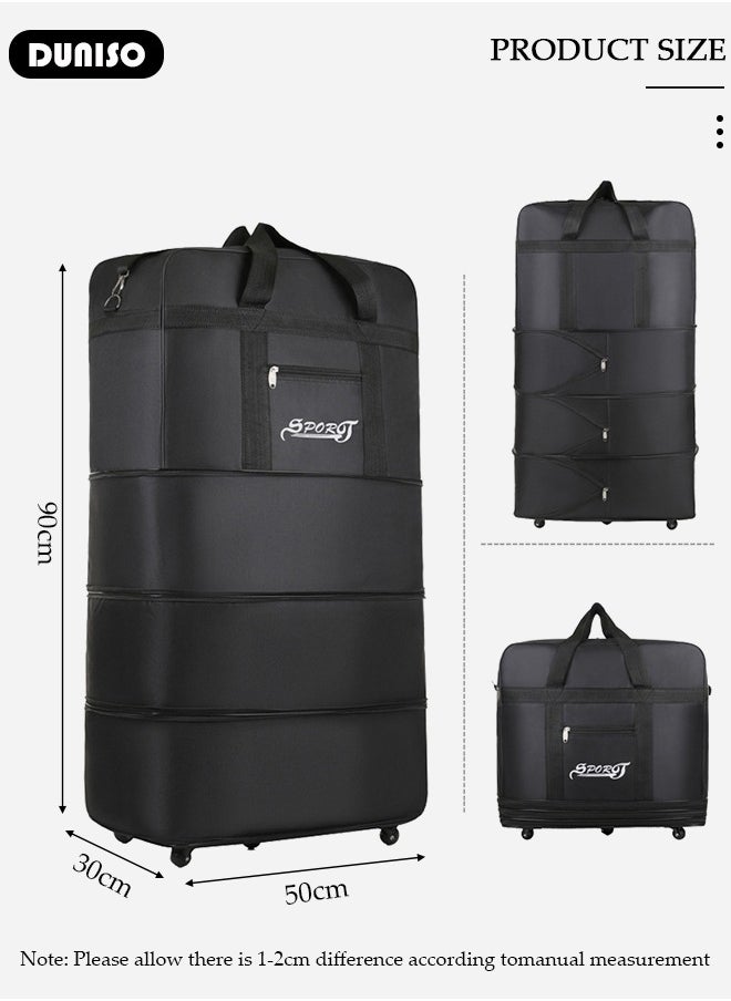 Expandable Foldable Luggage Bag, Collapsible Suitcase with Combination Lock, Rolling Duffel Bag with 2 Straps, Carry On Luggage Bag with Spinner Wheels, Waterproof Oxford Multifunction Travel Bag with Shoulder Straps for Men Women