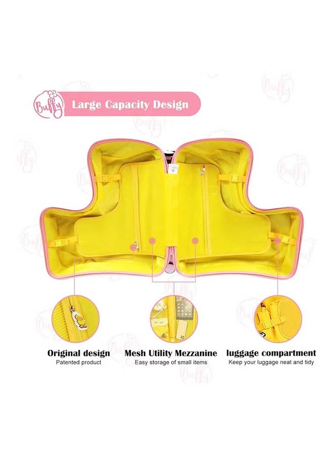 Children Riding Suitcases, Hard-Sided Travel Roller Trolleys, Buffy Duck Pink