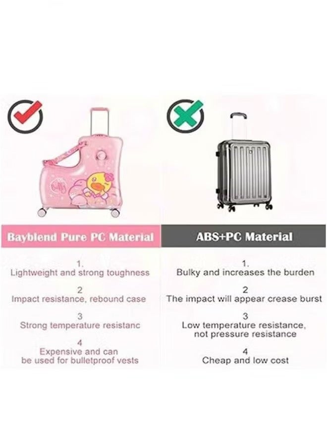 Children Riding Suitcases, Hard-Sided Travel Roller Trolleys, Buffy Duck Pink