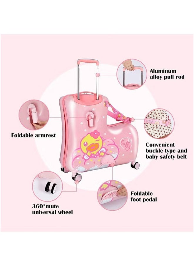Children Riding Suitcases, Hard-Sided Travel Roller Trolleys, Buffy Duck Pink