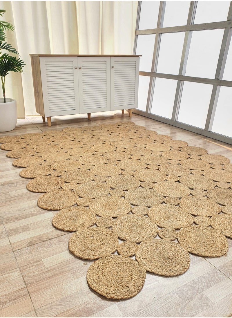 Ramsha Jute braided rug BR-033 circular pattern runner for bedroom kitchen black and natural carpet area rug.