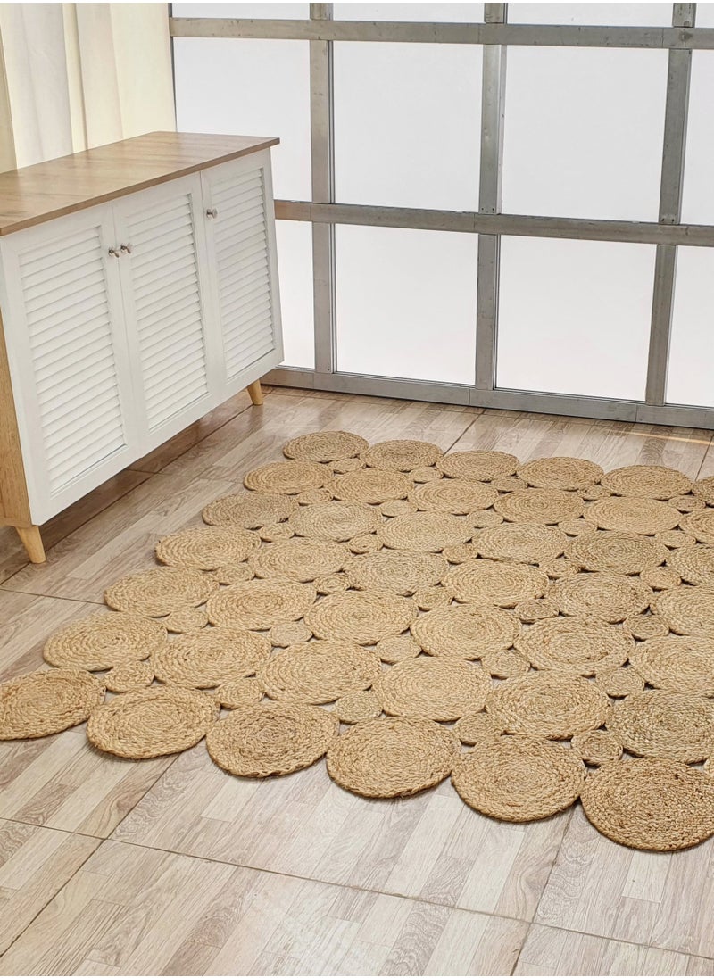 Ramsha Jute braided rug BR-033 circular pattern runner for bedroom kitchen black and natural carpet area rug.