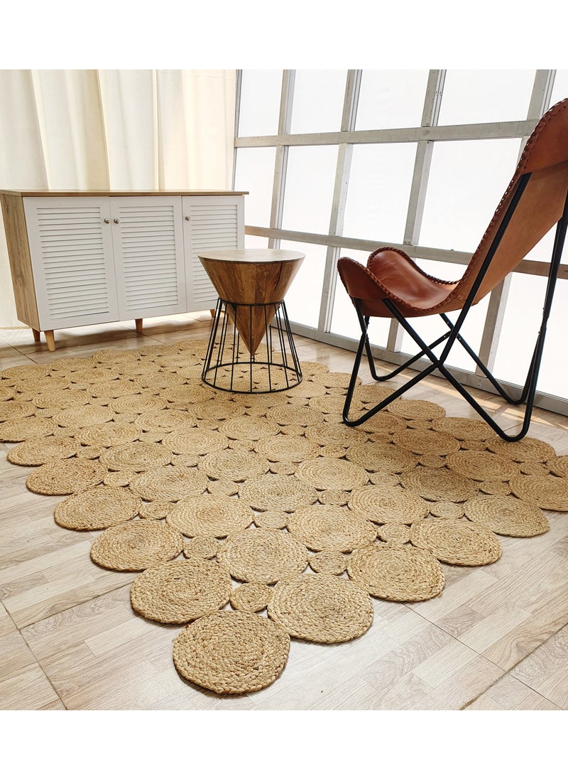 Ramsha Jute braided rug BR-033 circular pattern runner for bedroom kitchen black and natural carpet area rug.