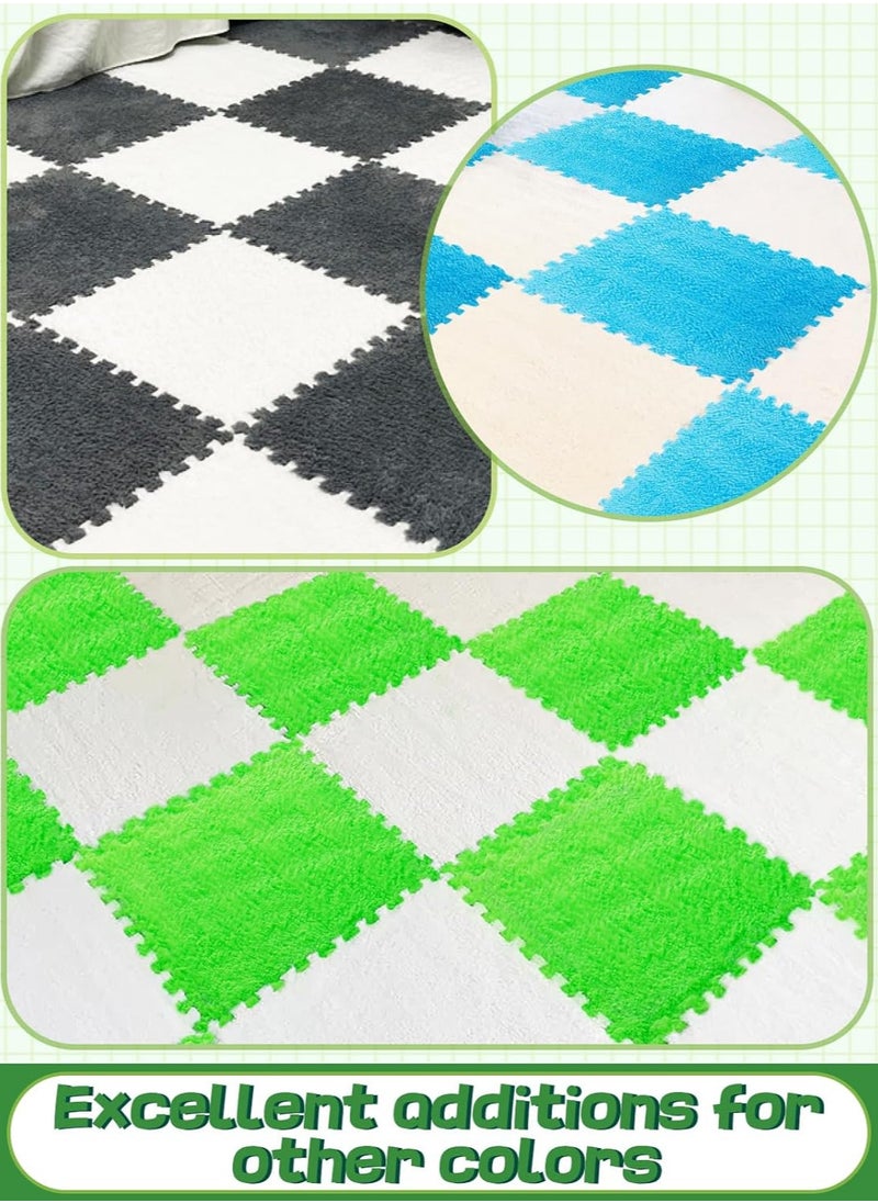 12 pcs Thickened Plush Foam Interlocking Floor Mats, Interlocking Foam Tiles with Edgings for Kids, Soft Anti-Slip Puzzle Area Square Rug Playmat for Children Room Flat (10