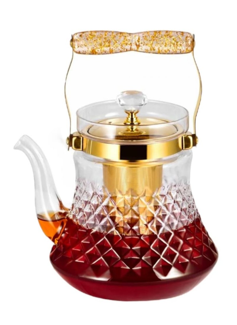 Traditional Arabic Glass Tea Pot – 1.2L Heat-Resistant Stove-Top Safe Borosilicate Glass Kettle with Steel Handle and Classic Arabic Design – Ideal for Tea, Coffee, and Gifting