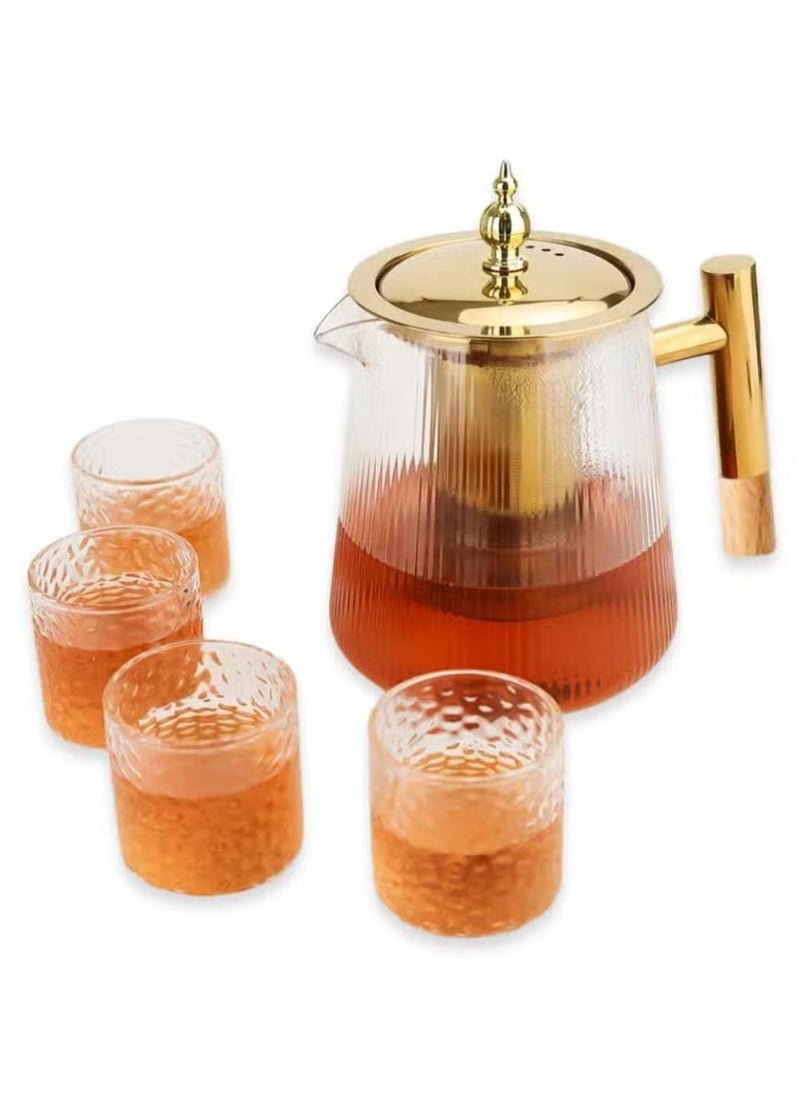 Traditional Arabic Glass Tea Pot – 750ml Heat-Resistant Stove-Top Safe Borosilicate Glass Infuser Kettle with Steel Handle and Elegant Arabic Design – Perfect for Tea, Coffee, and Gift