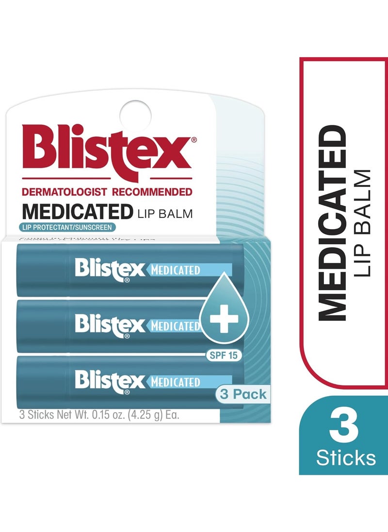 Blistex Medicated Lip Balm SPF 15 3 Count Multi, 4.3 g Pack of 3