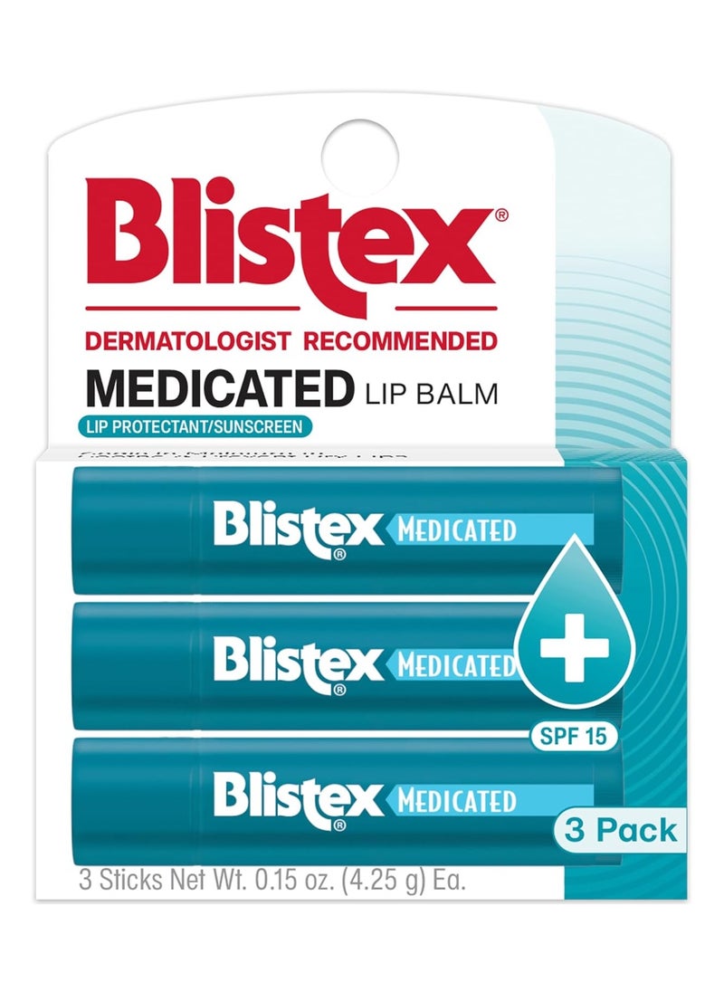 Blistex Medicated Lip Balm SPF 15 3 Count Multi, 4.3 g Pack of 3