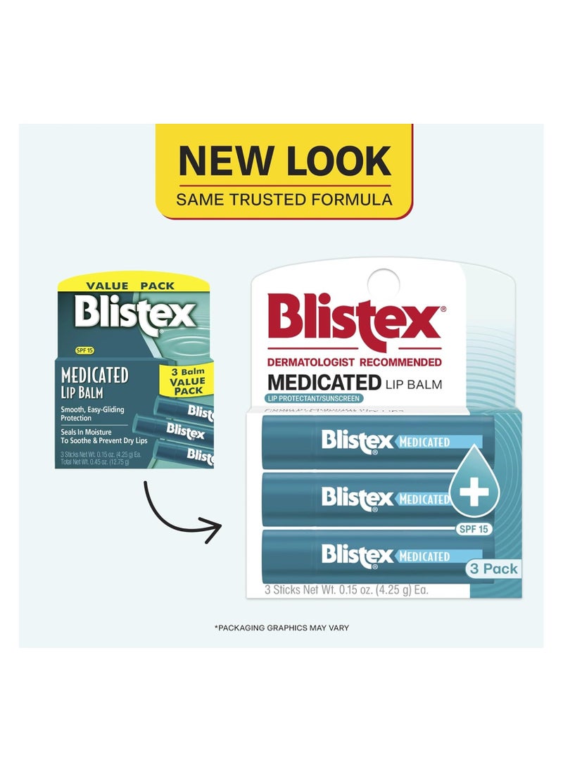 Blistex Medicated Lip Balm SPF 15 3 Count Multi, 4.3 g Pack of 3