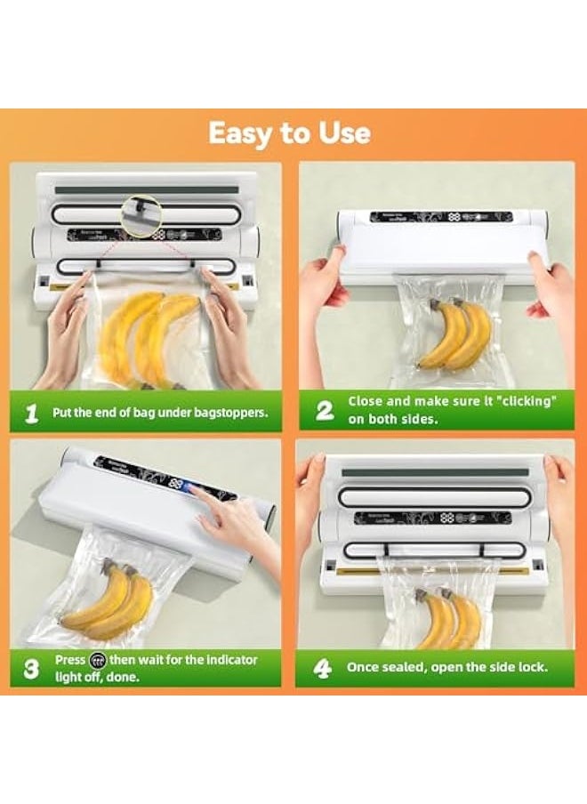 Vacuum Sealer, Food Saver Vacuum Sealer Machine with 20 Food Preservation Bags One-touch Automatic Vacuum Sealer for Food, Digital Display Vacuum Sealing and Independent Sealing Function