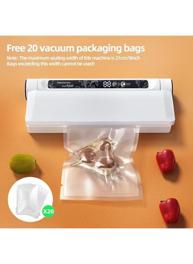 Vacuum Sealer, Food Saver Vacuum Sealer Machine with 20 Food Preservation Bags One-touch Automatic Vacuum Sealer for Food, Digital Display Vacuum Sealing and Independent Sealing Function